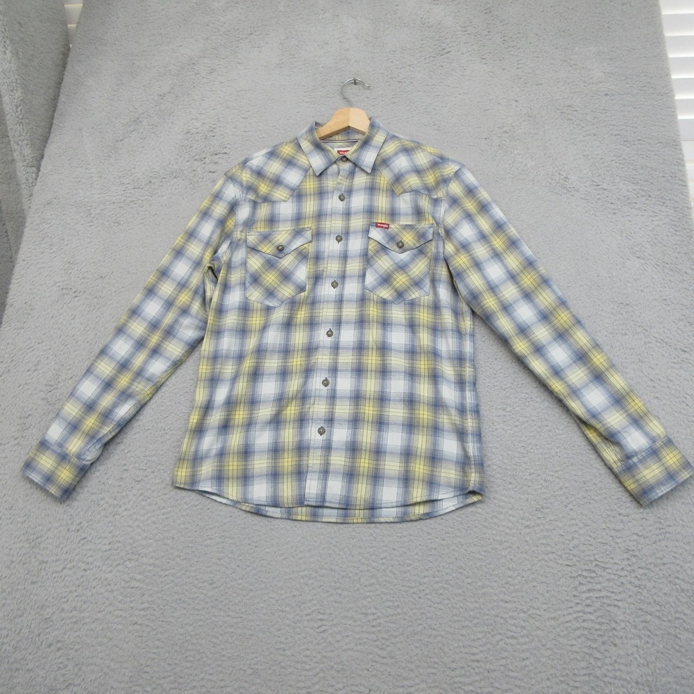 Wrangler Western Shirt Men S Blue Yellow Plaid Stretch Cowboy Ranchwear Workwear